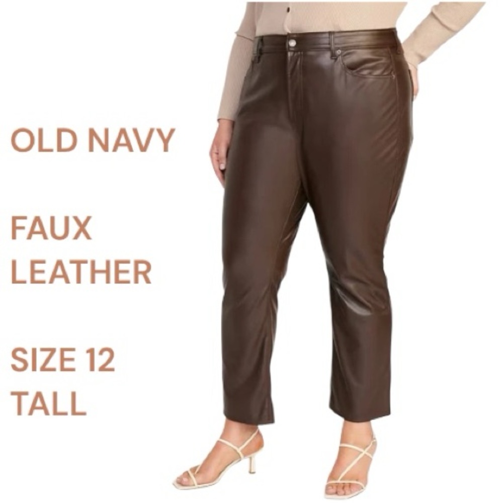 Old Navy High-Waisted OG Straight Brown Faux-Leather
Ankle Pants Size 12 Tall